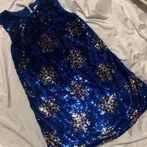 Girls Blue and Gold Sequin snowflake Dress